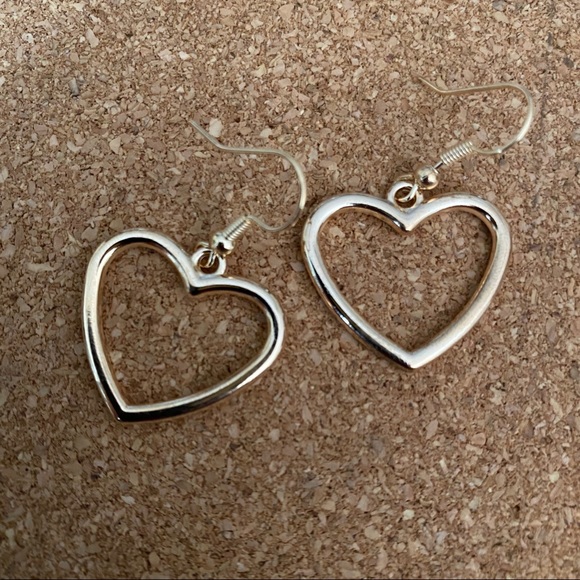 Gold Heart Shaped Drop Earrings - Picture 5 of 5